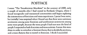 The Transfeminist Manifesto pirated zine postface